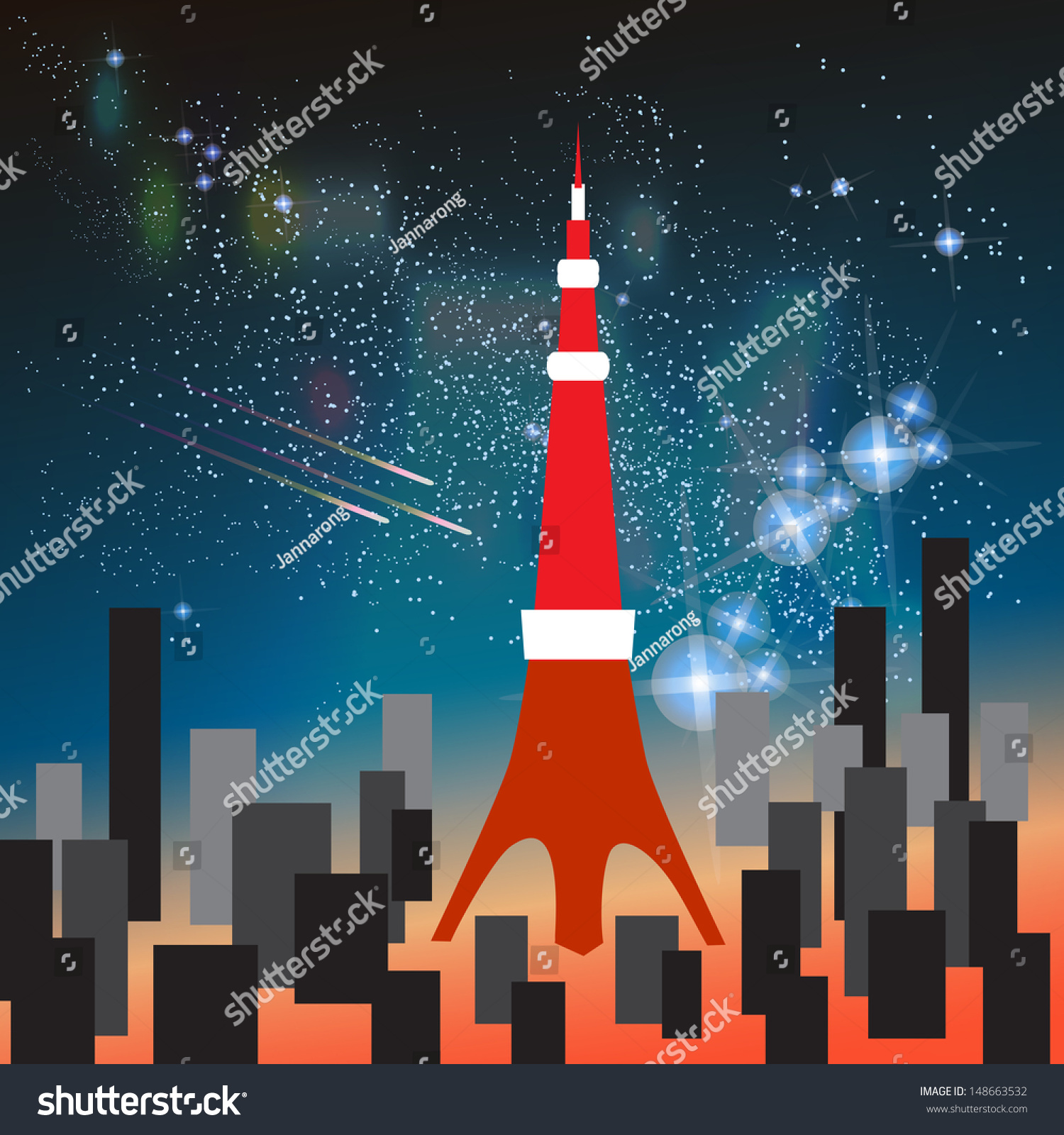 科学文摘矢量图像银河系的星座在东京塔,日本-建筑物/地标,背景/素材