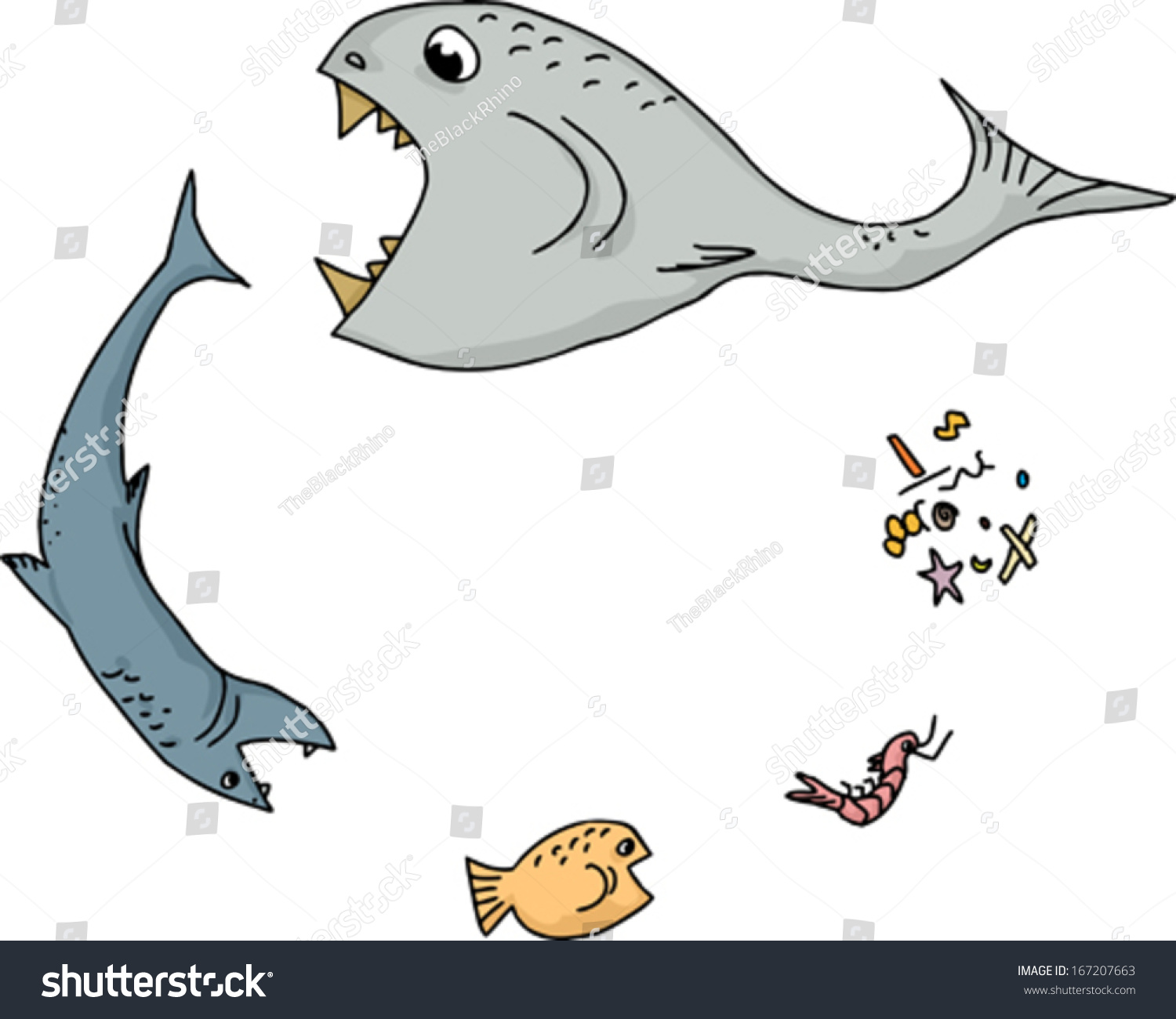 卡通海洋食物链的白色背景-动物\/野生生物-海洛
