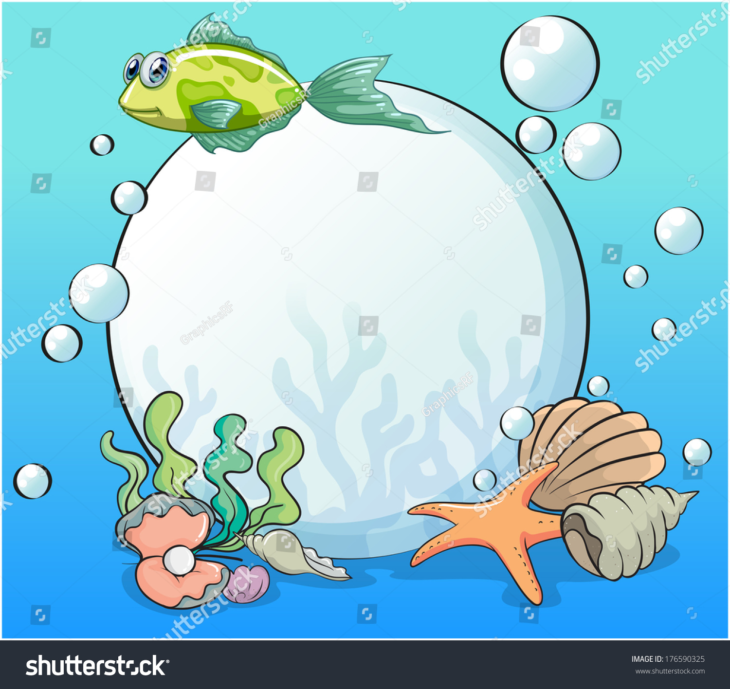 插图的珍珠海洋包围的海洋生物图片