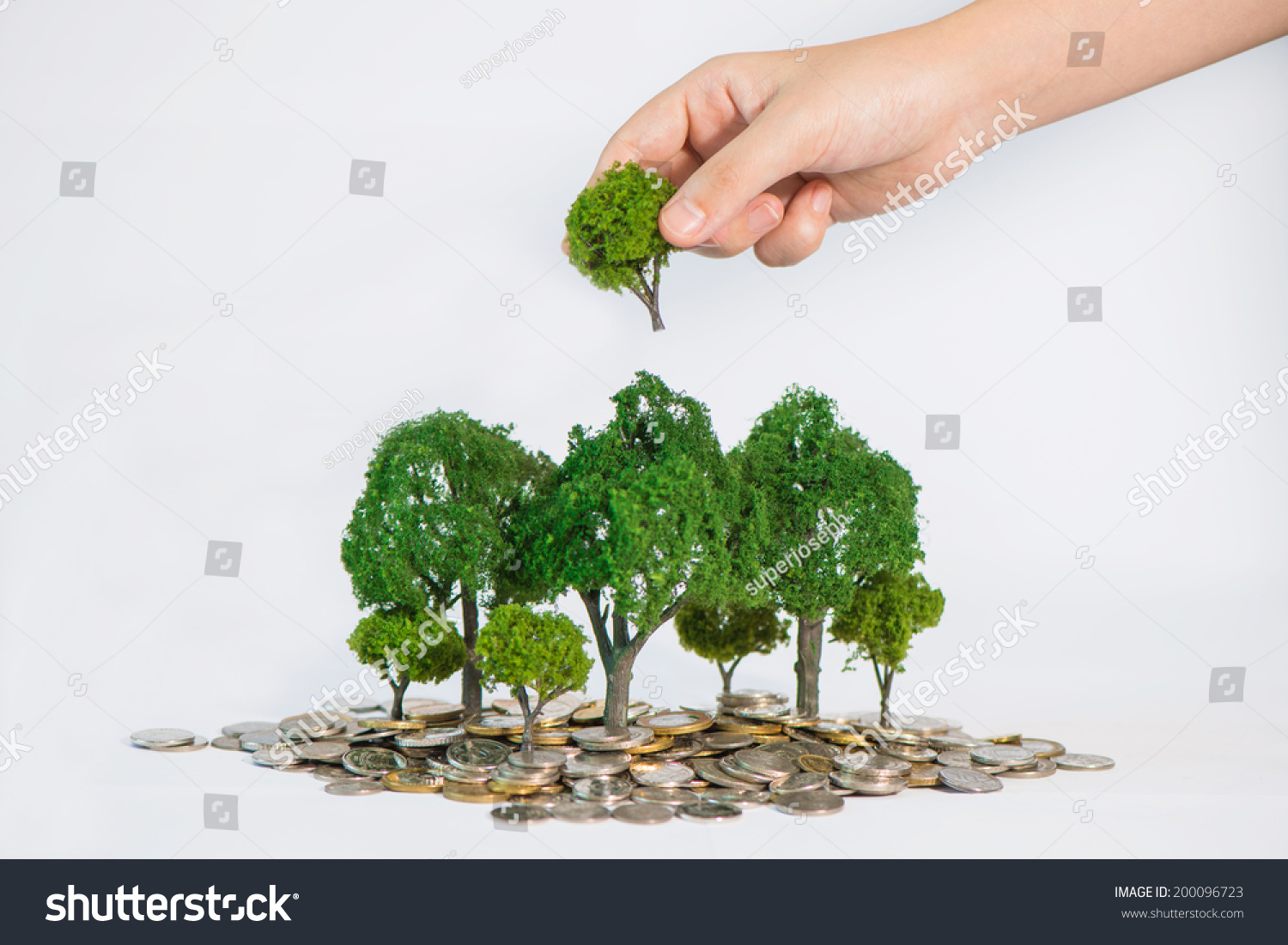 硬币生长的树木,手拿着一棵树种植-背景/素材,商业