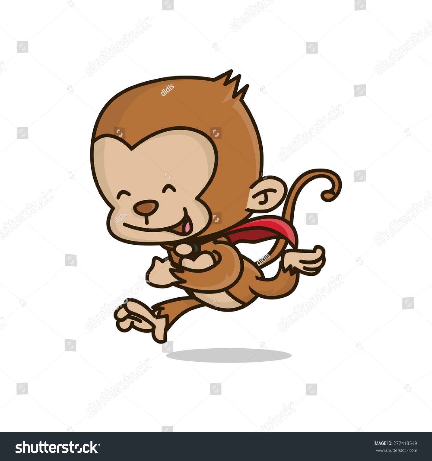 可爱的小猴子一边跑一边笑。插画图片素材_ID:169541137-Veer图库