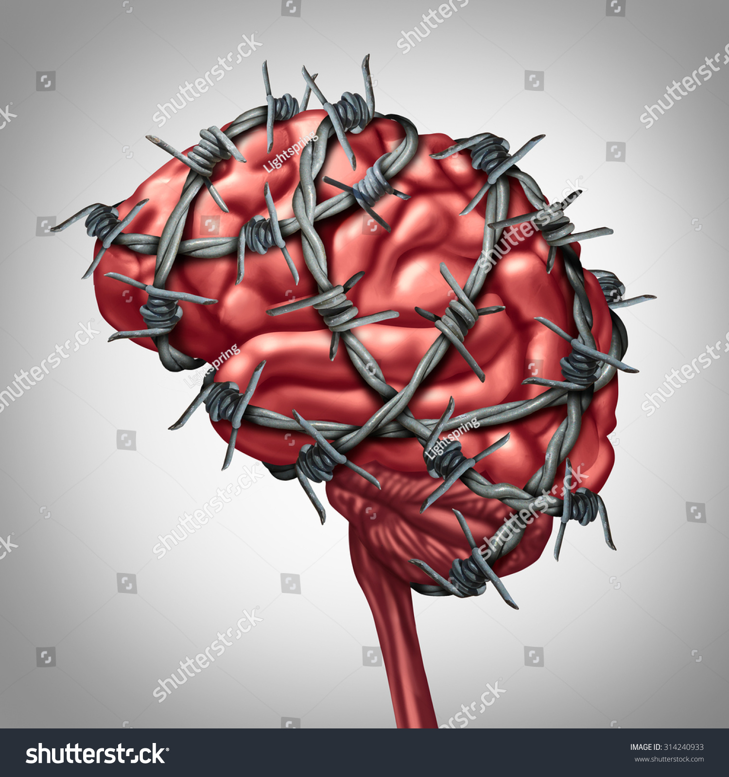大脑疼痛医疗保健概念作为人类思维器官与倒钩