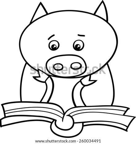 black and white cartoon vector illustration of funny pig animal