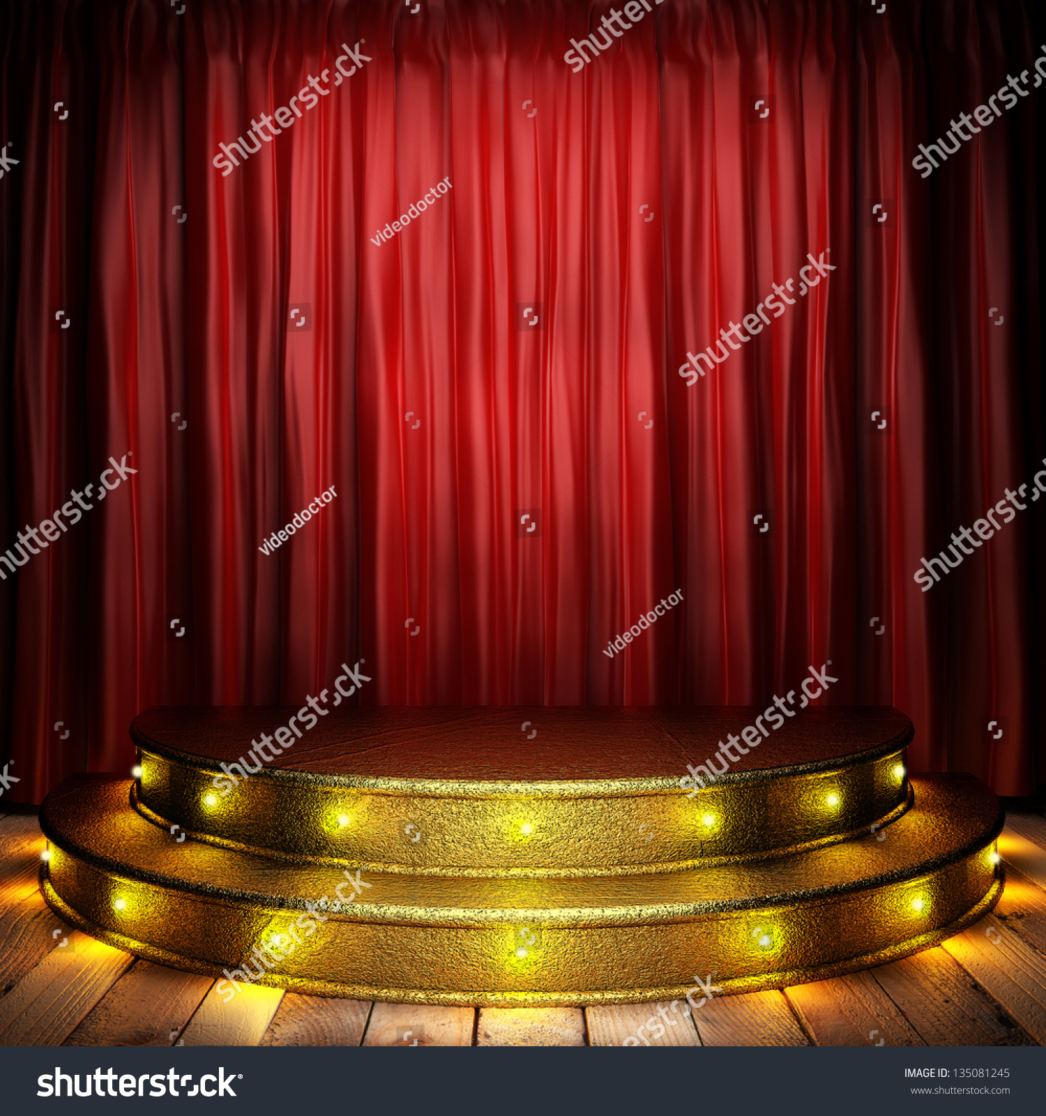 金色的舞台上红色织物窗帘-背景/素材,复古风格-海洛创意(hellorf)