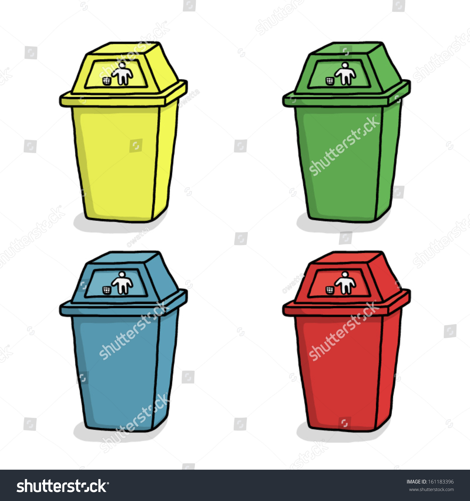 四色垃圾桶卡通画图片