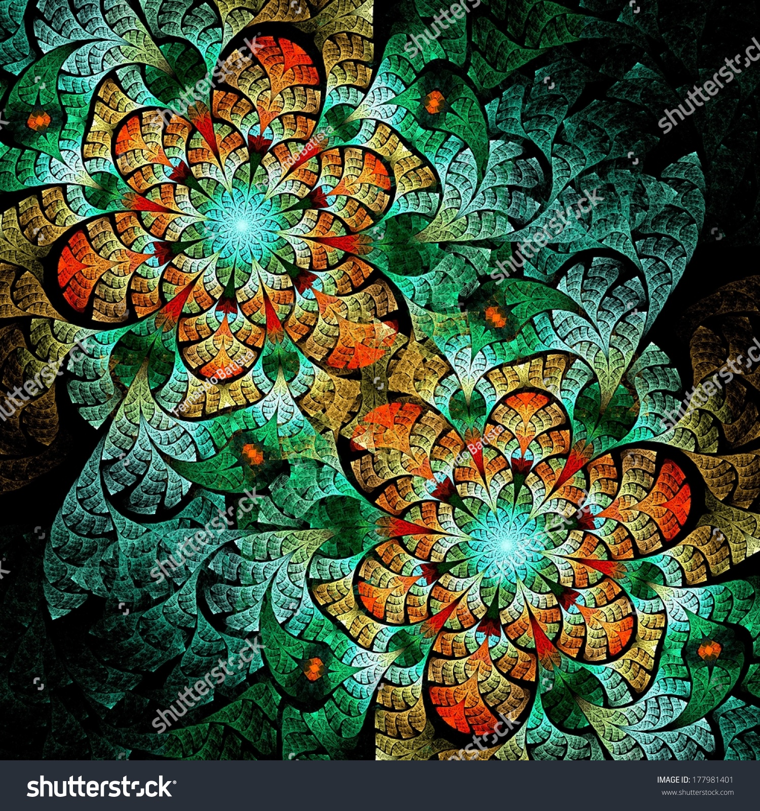 色彩斑斓的分形花朵图案,数字艺术作品创意-背景/素材,抽象-海洛创意